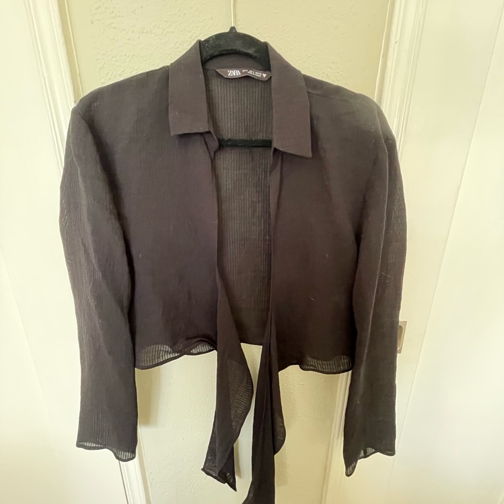 Zara black sheer  Tie-Front top